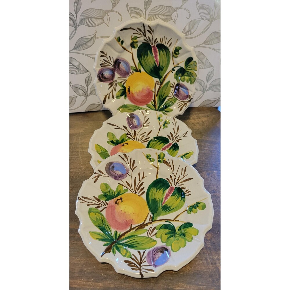 Mid-Century Italian Majolica Fruit Plates - Set of 3 Hand-Painted, Made in Italy